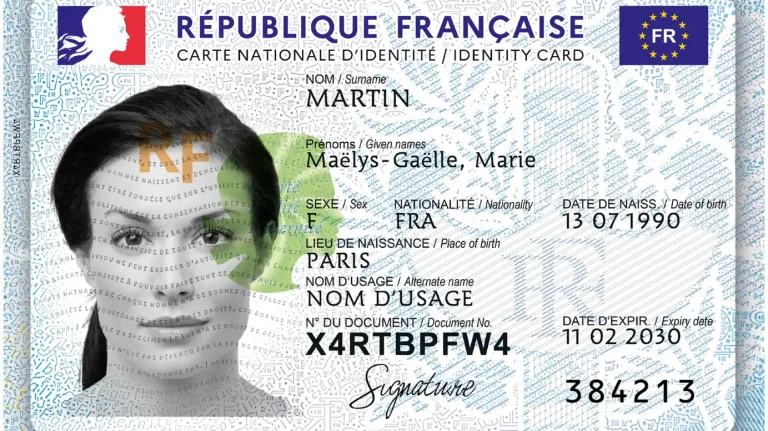 Carte nationale d'identité française, modèle de spécimen